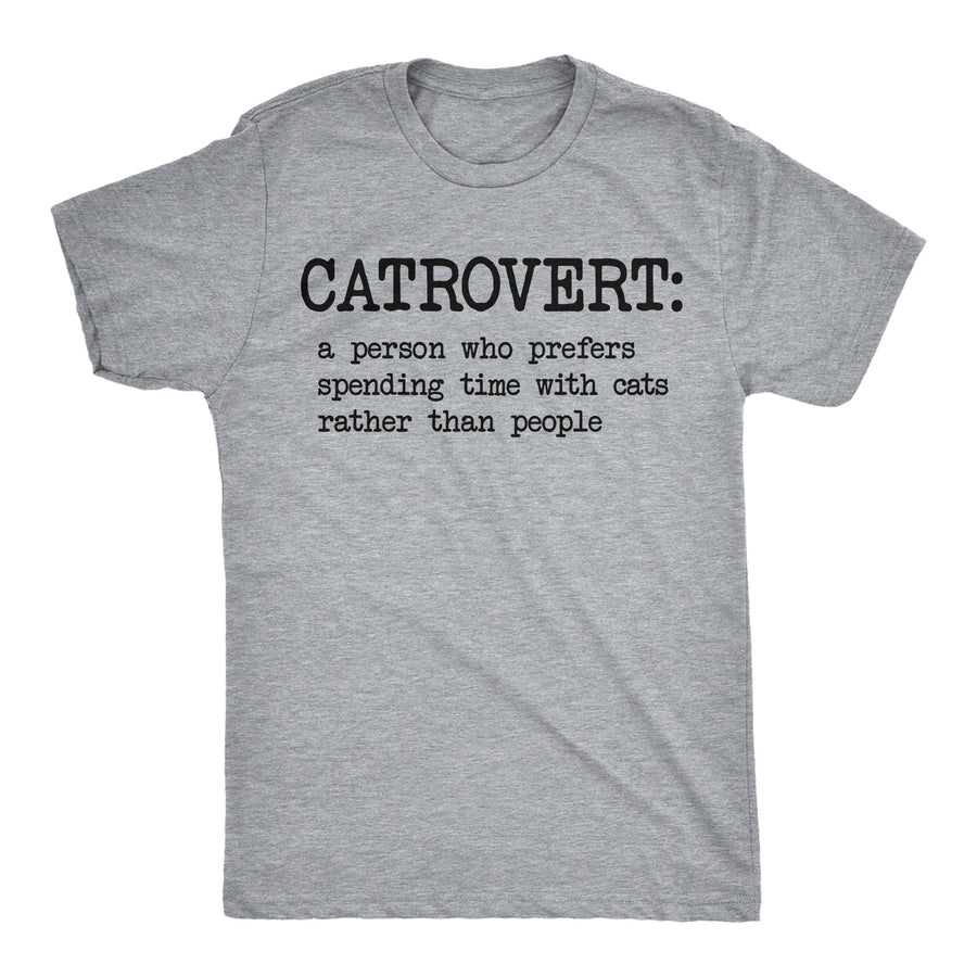 Funny Light Heather Grey - Catrovert Catrovert Definition Mens T Shirt Nerdy cat Introvert Tee