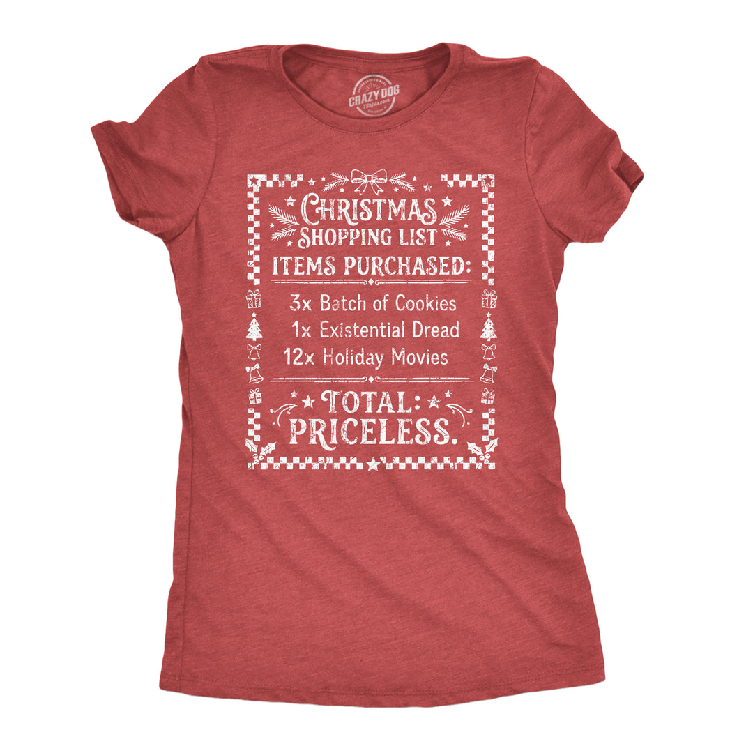 Funny Heather Red - Xmas Shopping Christmas Shopping List Womens T Shirt Nerdy Christmas Tee