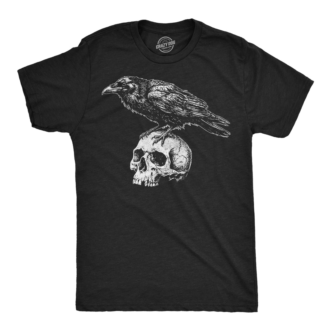 Funny Heather Black - Crow On Skull Crow On Skull Mens T Shirt Nerdy Halloween animal Tee