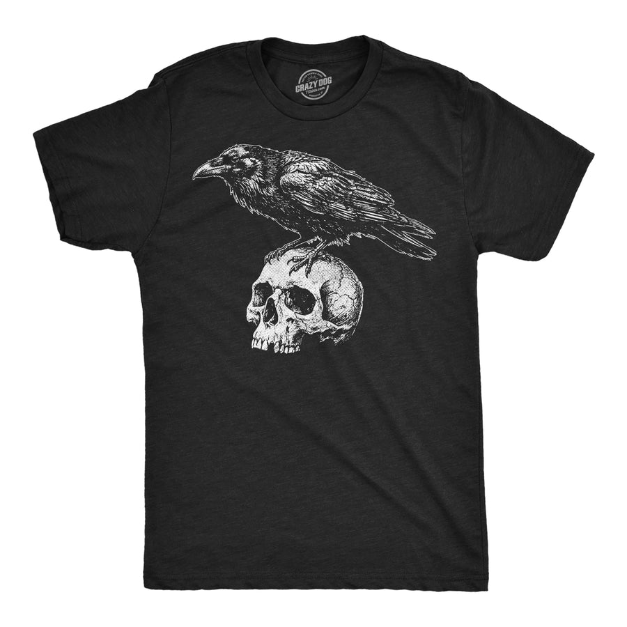 Funny Heather Black - Crow On Skull Crow On Skull Mens T Shirt Nerdy Halloween animal Tee