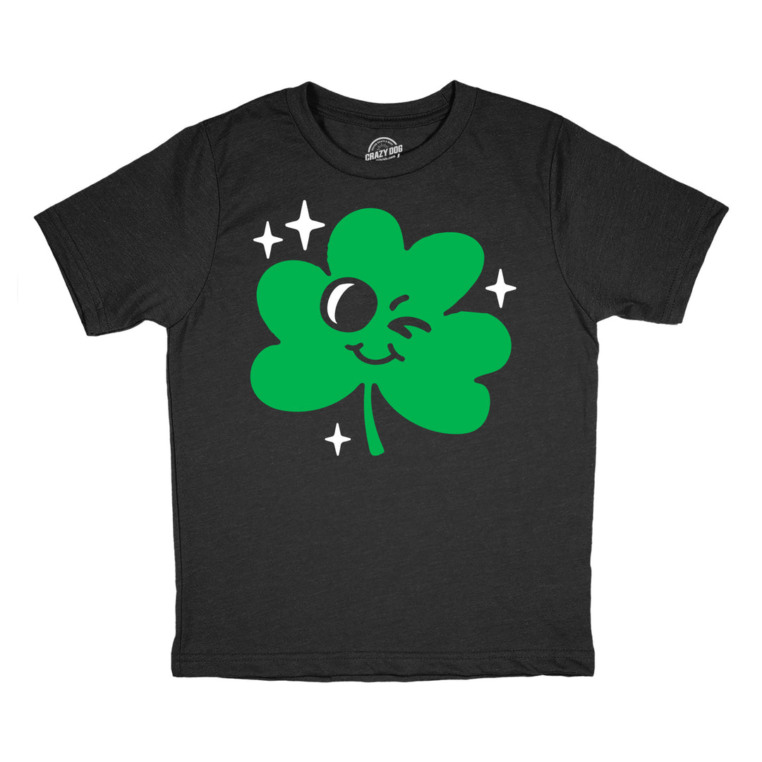 Funny Heather Black - Winking Clover Winking Clover Youth T Shirt Nerdy Saint Patrick's Day Tee