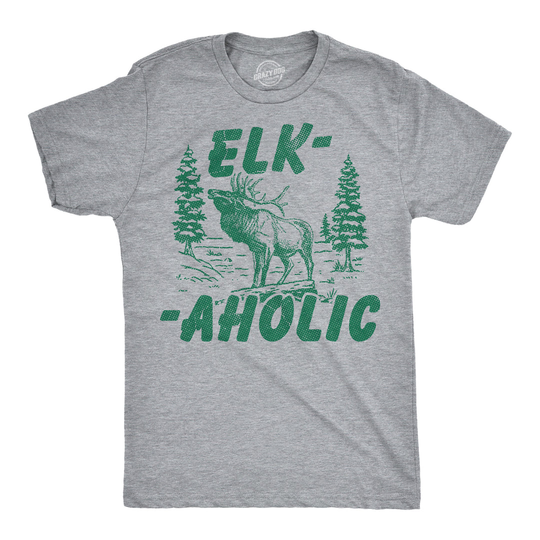 Funny Light Heather Grey - Elk Aholic Elk Aholic Mens T Shirt Nerdy Hunting animal Tee