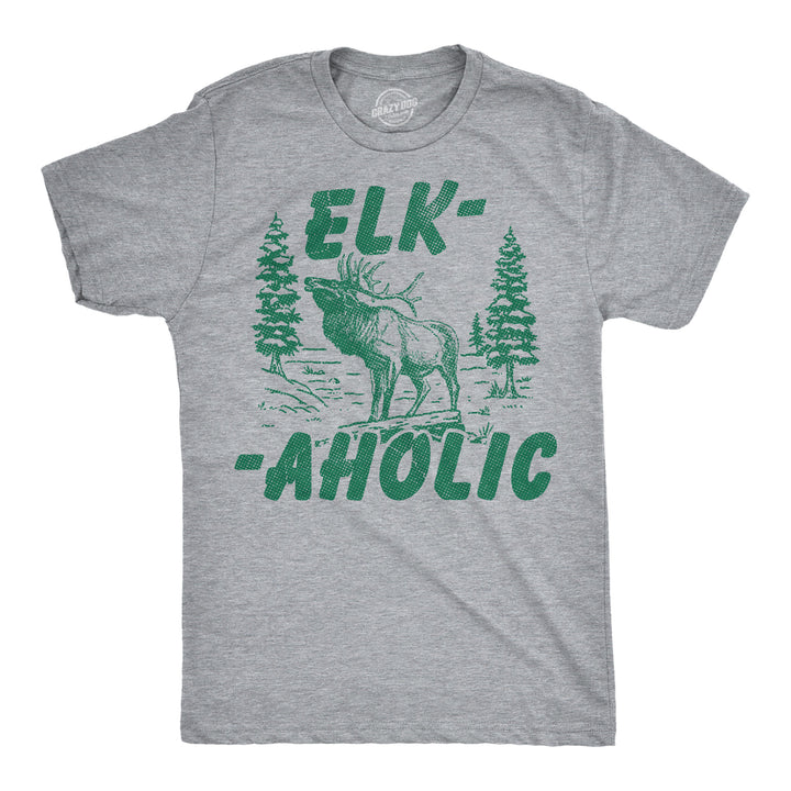 Funny Light Heather Grey - Elk Aholic Elk Aholic Mens T Shirt Nerdy Hunting animal Tee