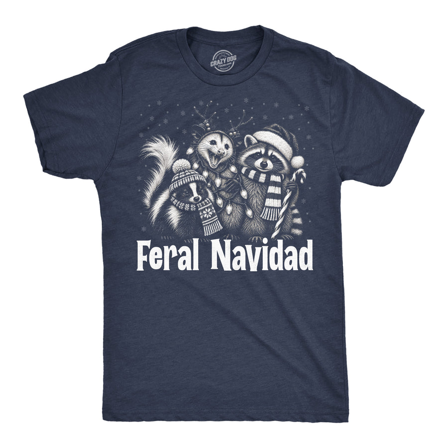 Funny Heather Navy - Feral Navidad Feral Navidad Mens T Shirt Nerdy Christmas Tee