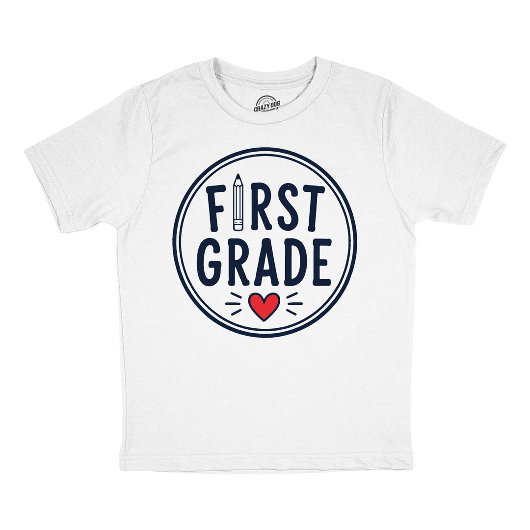 Funny White - 1st Grade Pencil First Grade Pencil Circle Heart Youth T Shirt Nerdy blank Tee