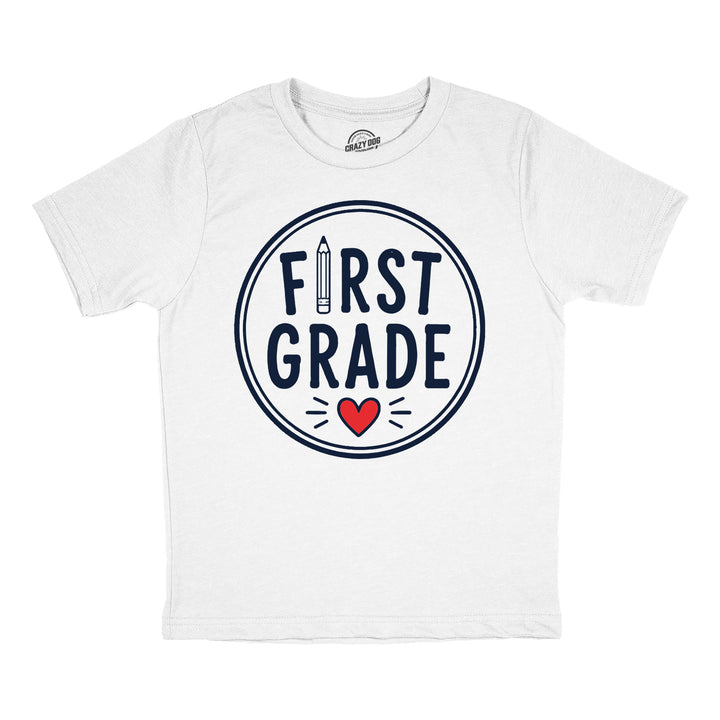 Funny White - 1st Grade Pencil First Grade Pencil Circle Heart Youth T Shirt Nerdy blank Tee