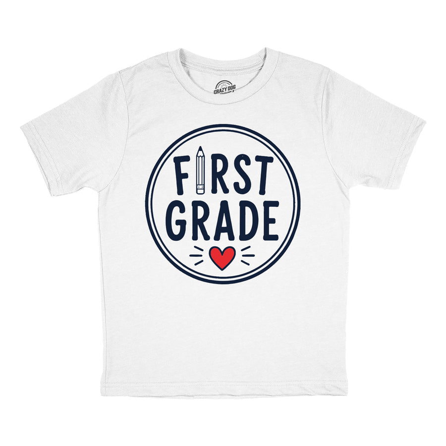 Funny White - 1st Grade Pencil First Grade Pencil Circle Heart Youth T Shirt Nerdy blank Tee