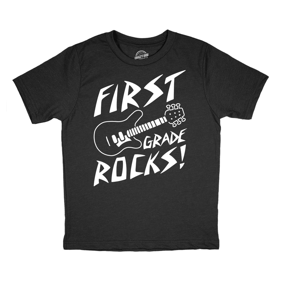 Funny Heather Black - First Grade Rocks First Grade Rocks Youth T Shirt Nerdy music Tee