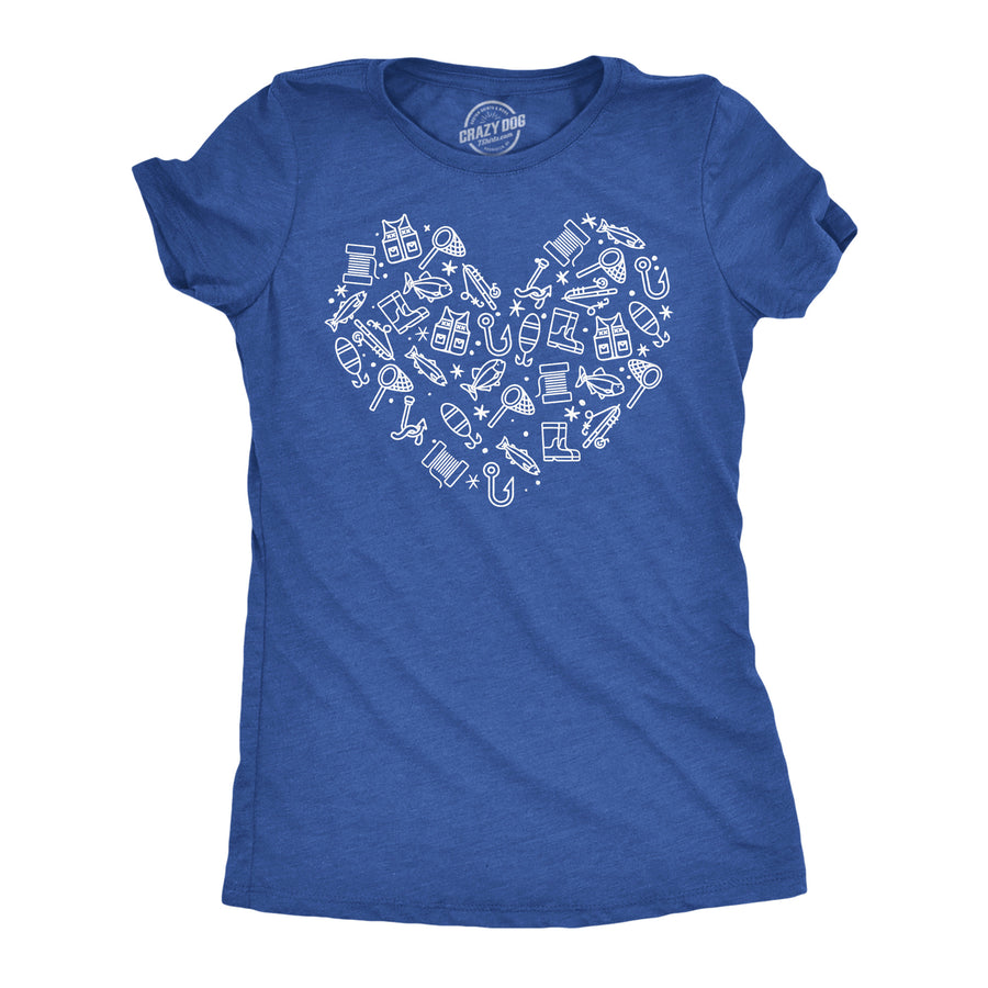 Funny Heather Royal - Fishing Heart Icon Fishing Heart Icons Womens T Shirt Nerdy fishing Tee