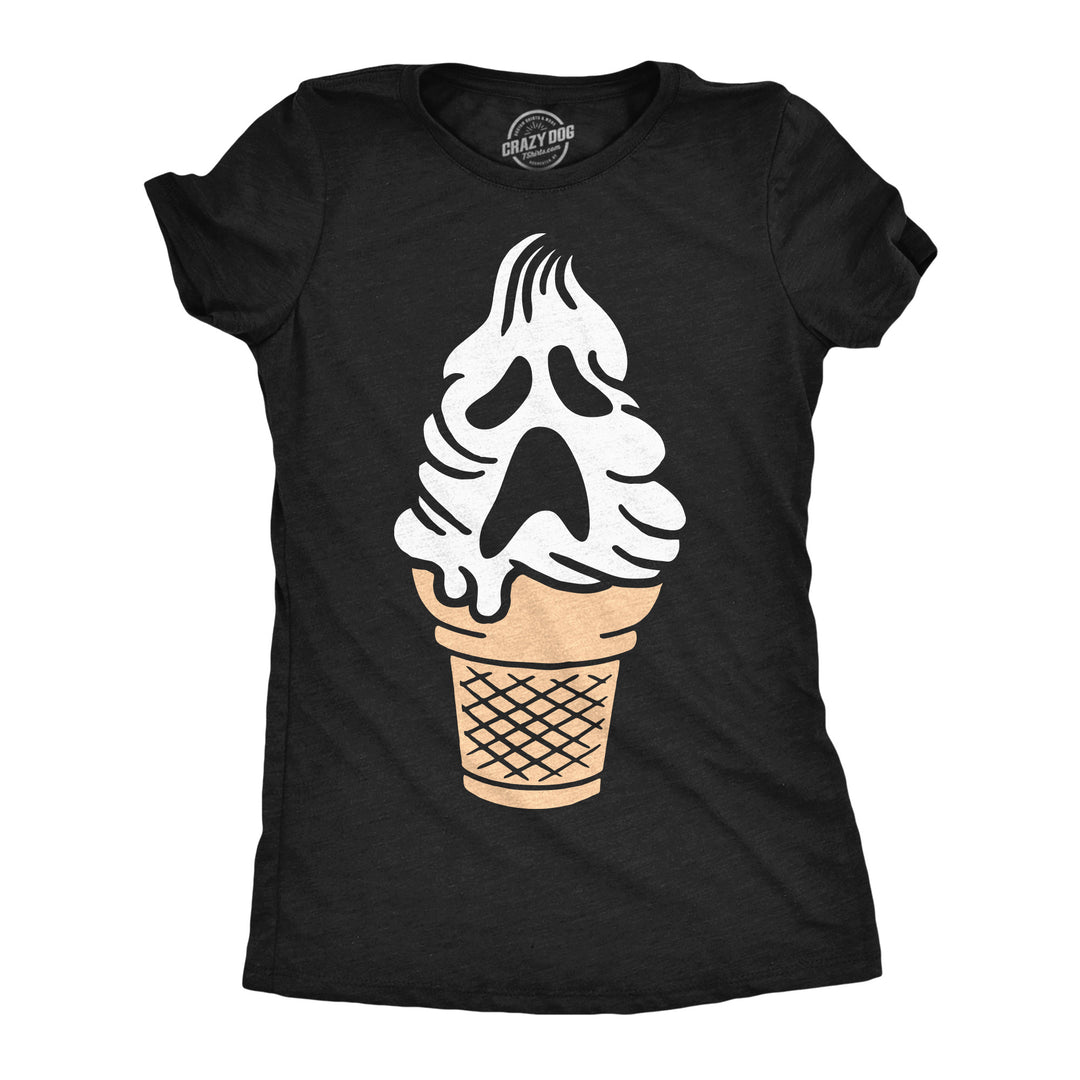 Funny Heather Black - Ghost Ice Cream Cone Ghost Ice Cream Cone Womens T Shirt Nerdy Halloween food Tee