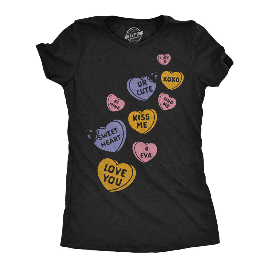 Funny Heather Black - Glitter Candy Hearts Glitter Candy Hearts Womens T Shirt Nerdy Valentine's Day food Tee