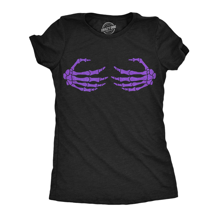 Funny Heather Black - Skeleton Hands Boobs Glitter Skeleton Hands Boobs Womens T Shirt Nerdy Halloween offensive Tee