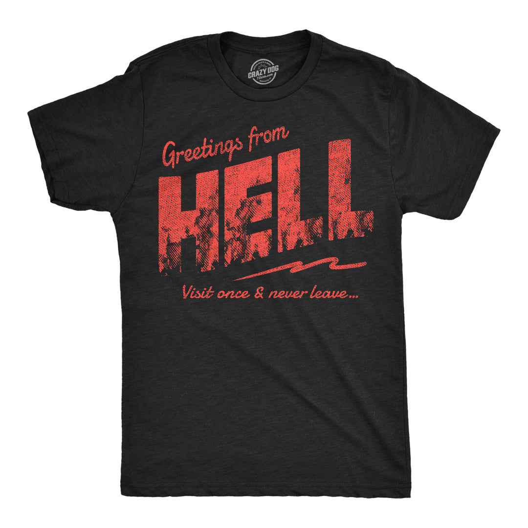 Funny Heather Black - Greetings From Hell Greetings From Hell Mens T Shirt Nerdy Halloween Tee