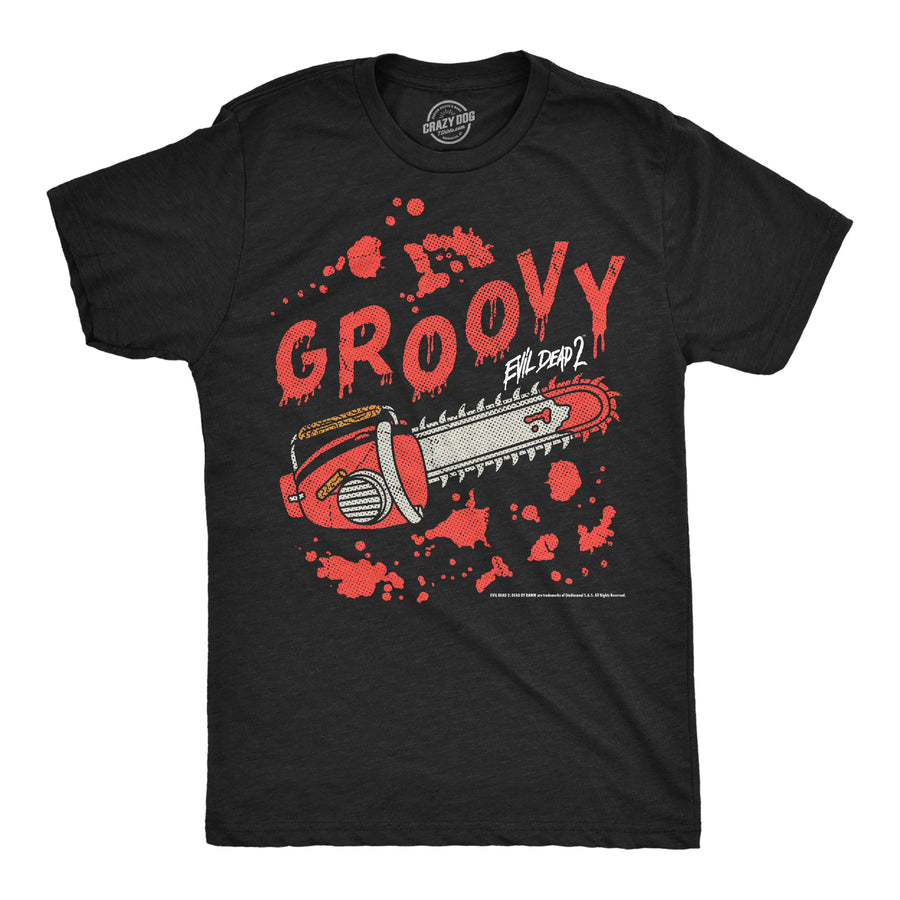 Funny Heather Black - Groovy Chainsaw Groovy Chainsaw Mens T Shirt Nerdy Halloween TV & Movies Tee