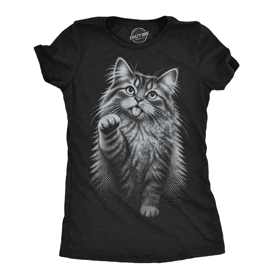 Funny Heather Black - Halftone Cat Halftone Cat Womens T Shirt Nerdy Cat Tee