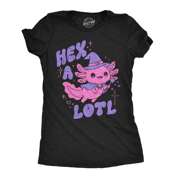 Funny Heather Black - Hex A Lotl Hex A Lotl Womens T Shirt Nerdy Halloween animal Tee