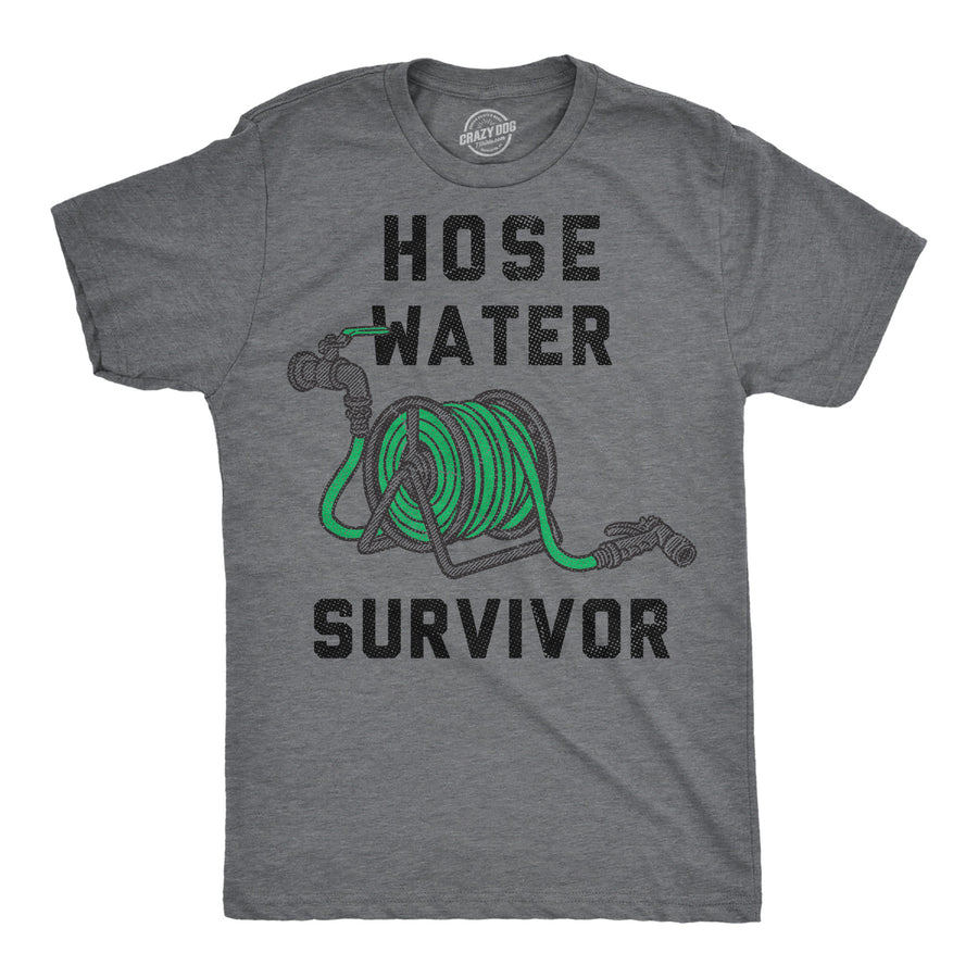 Funny Dark Heather Grey - Hose Water Survivor Hose Water Survivor Mens T Shirt Nerdy retro Tee