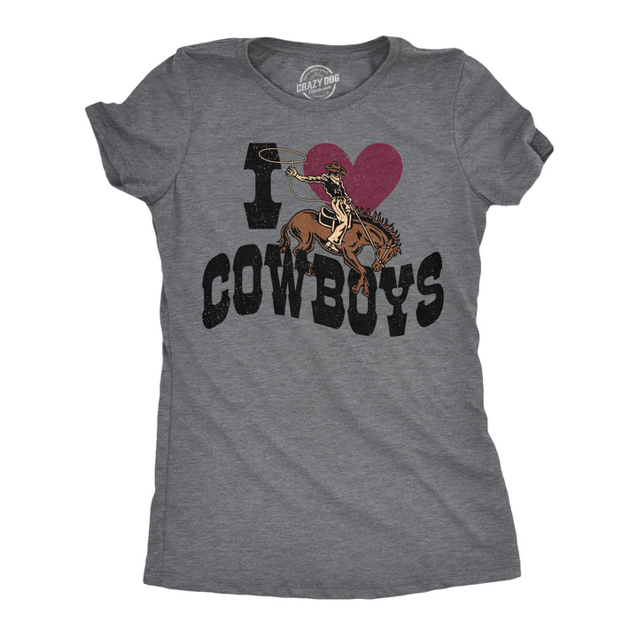 Funny Dark Heather Grey - Heart Cowboys I Heart Cowboys Womens T Shirt Nerdy blank Tee