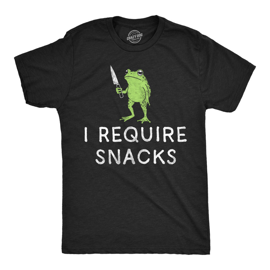 Funny Heather Black - Require Snacks I Require Snacks Mens T Shirt Nerdy food mental Tee