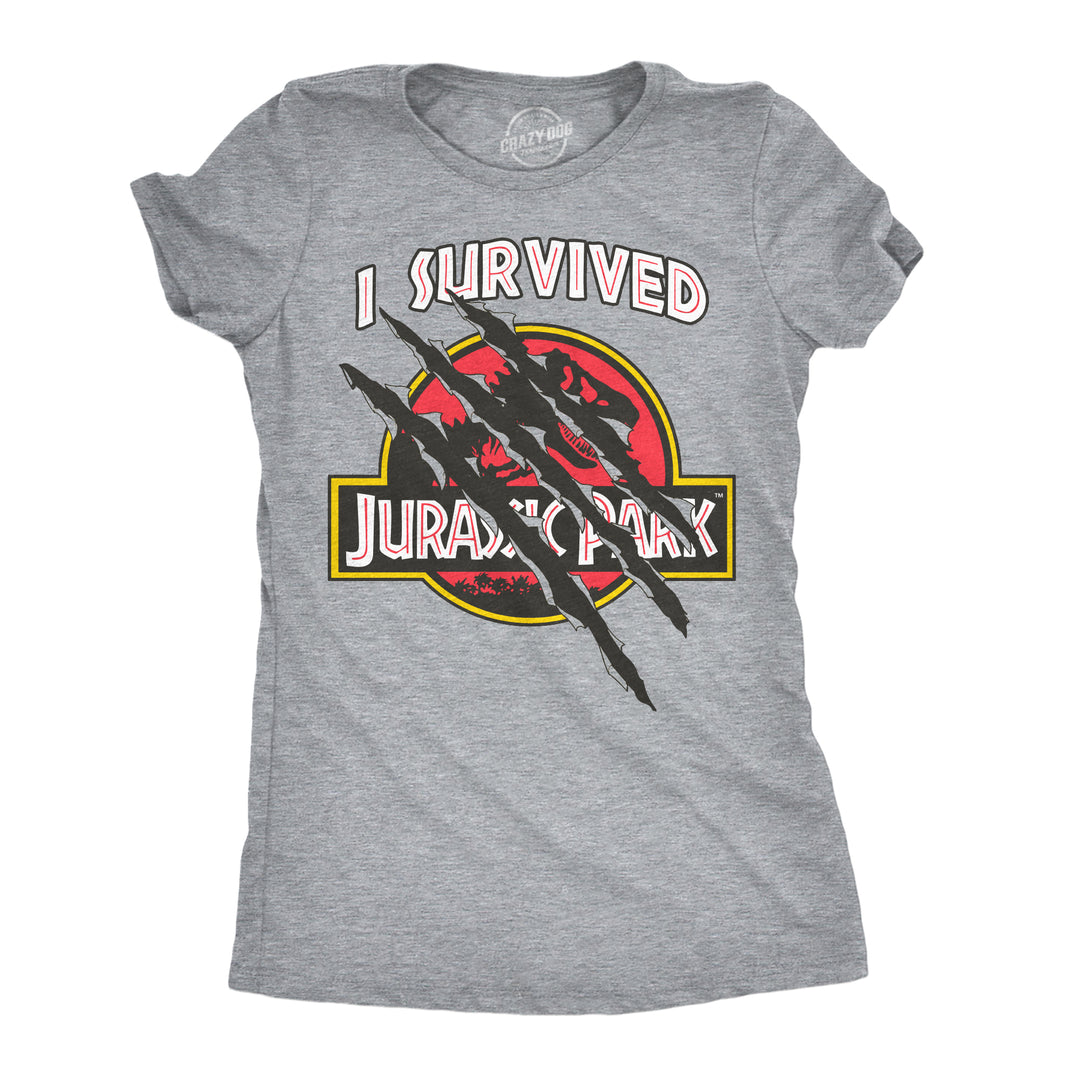 Funny Light Heather Grey - Survived Jurassic Park I Survived Jurassic Park Womens T Shirt Nerdy TV & Movies Dinosaur retro Tee