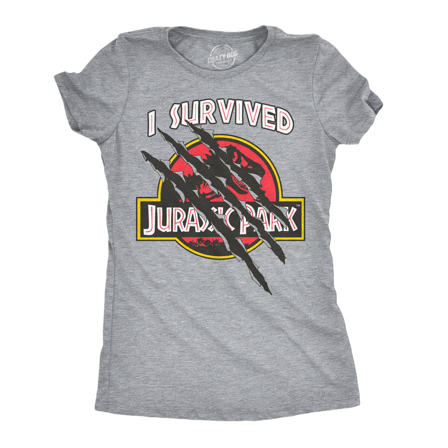 Funny Light Heather Grey - Survived Jurassic Park I Survived Jurassic Park Womens T Shirt Nerdy TV & Movies Dinosaur retro Tee