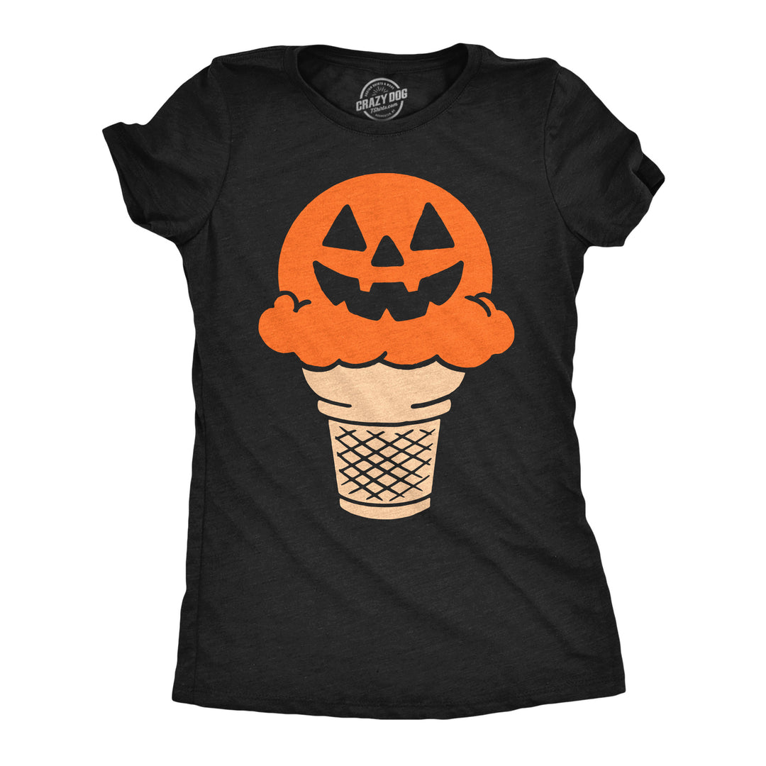 Funny Heather Black - Jack O Lantern Cone Jack O Lantern Ice Cream Cone Womens T Shirt Nerdy Halloween food Tee