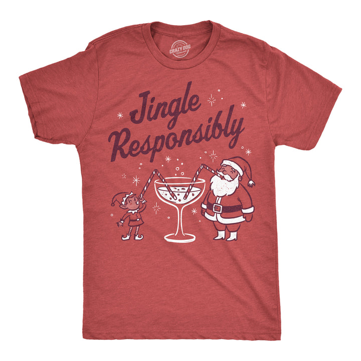 Funny Heather Red - Jingle Responsibly Jingle Responsibly Mens T Shirt Nerdy Christmas drinking Tee