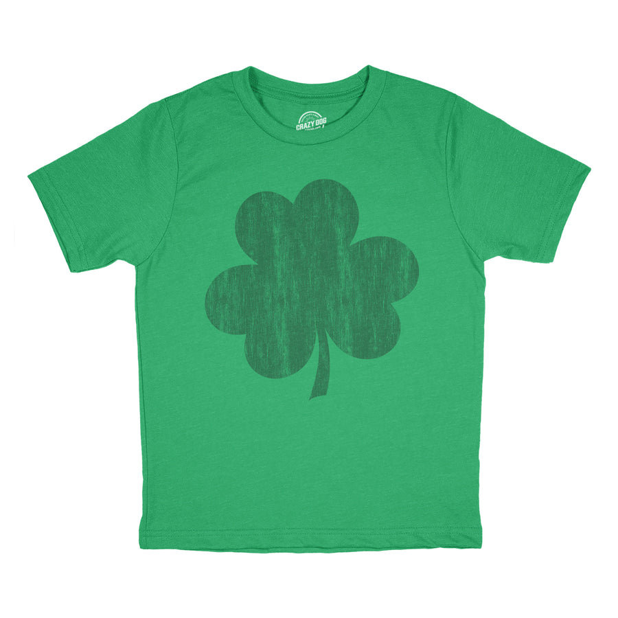 Funny Heather Green - Distressed Clover Distressed Clover Youth T Shirt Nerdy Saint Patrick's Day Retro Tee
