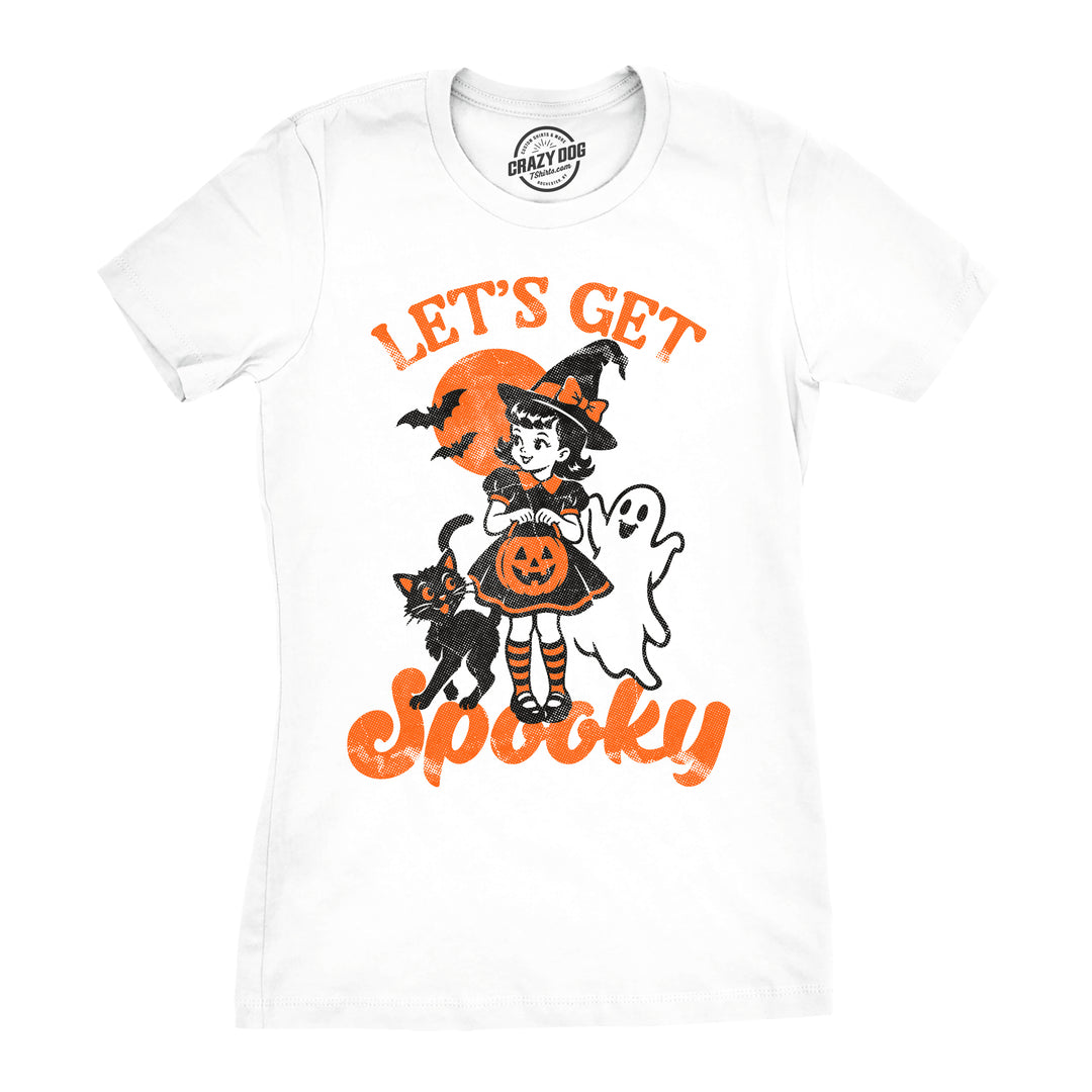 Funny White - Get Spooky Let's Get Spooky Womens T Shirt Nerdy Halloween retro Tee