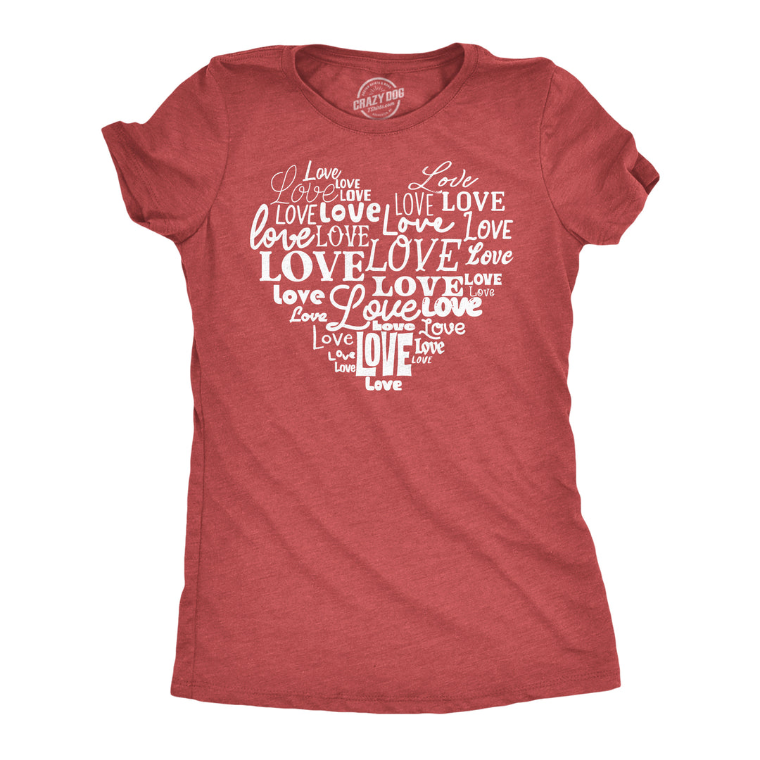 Funny Heather Red - Love Script Heart Love Script Heart Womens T Shirt Nerdy Valentine's Day Tee