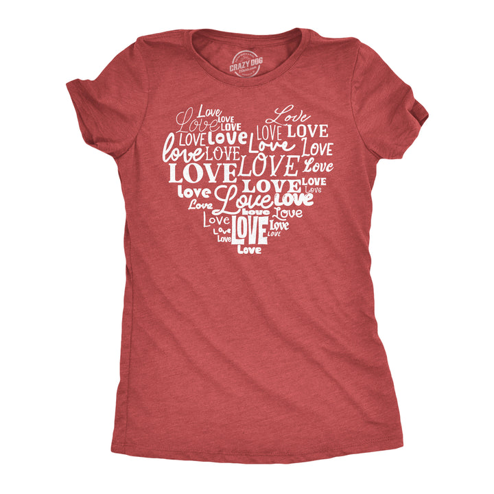 Funny Heather Red - Love Script Heart Love Script Heart Womens T Shirt Nerdy Valentine's Day Tee