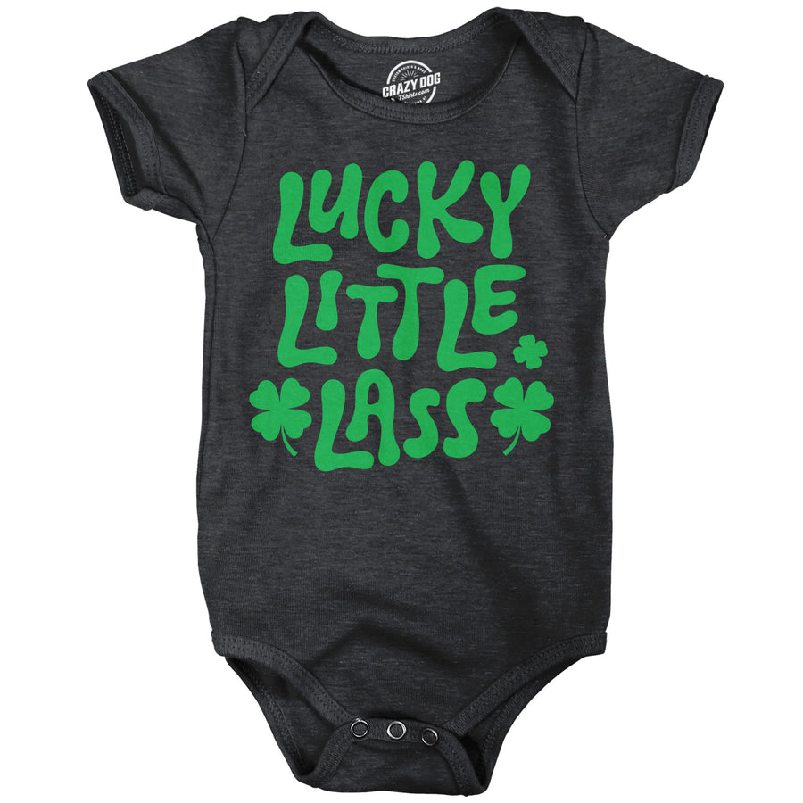 Funny Heather Black - Lucky Little Lass Lucky Little Lass Onesie Nerdy Saint Patrick's Day Tee