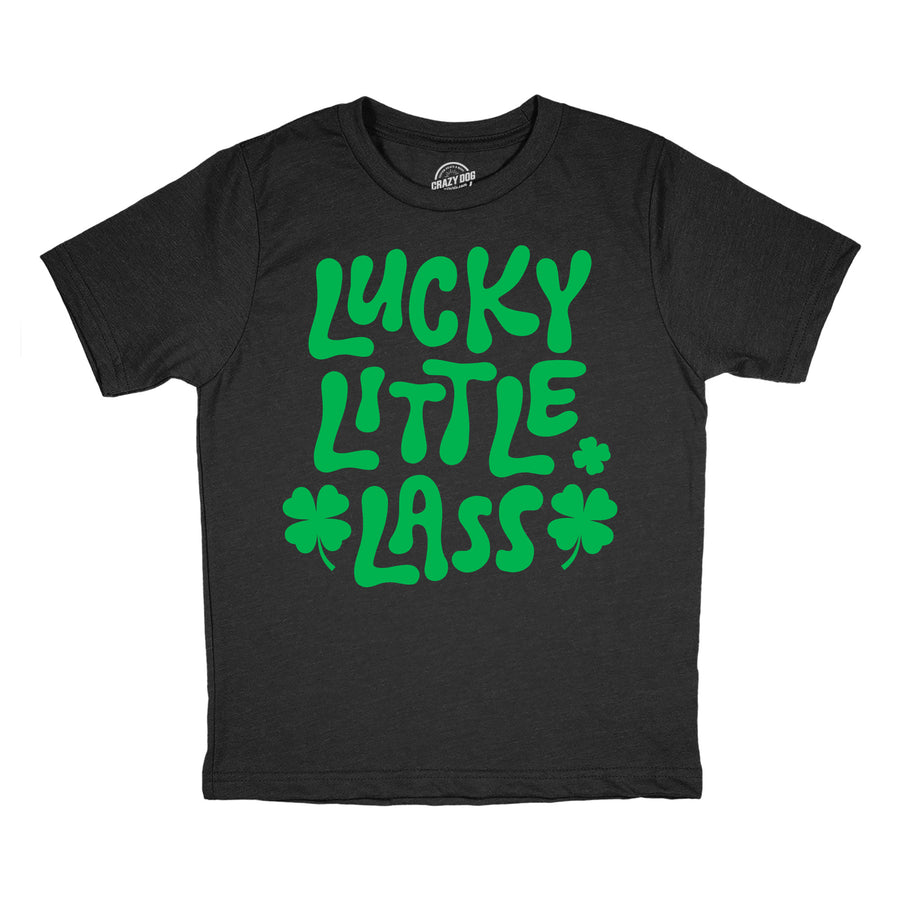 Funny Heather Black - Lucky Little Lass Lucky Little Lass Youth T Shirt Nerdy Saint Patrick's Day Tee