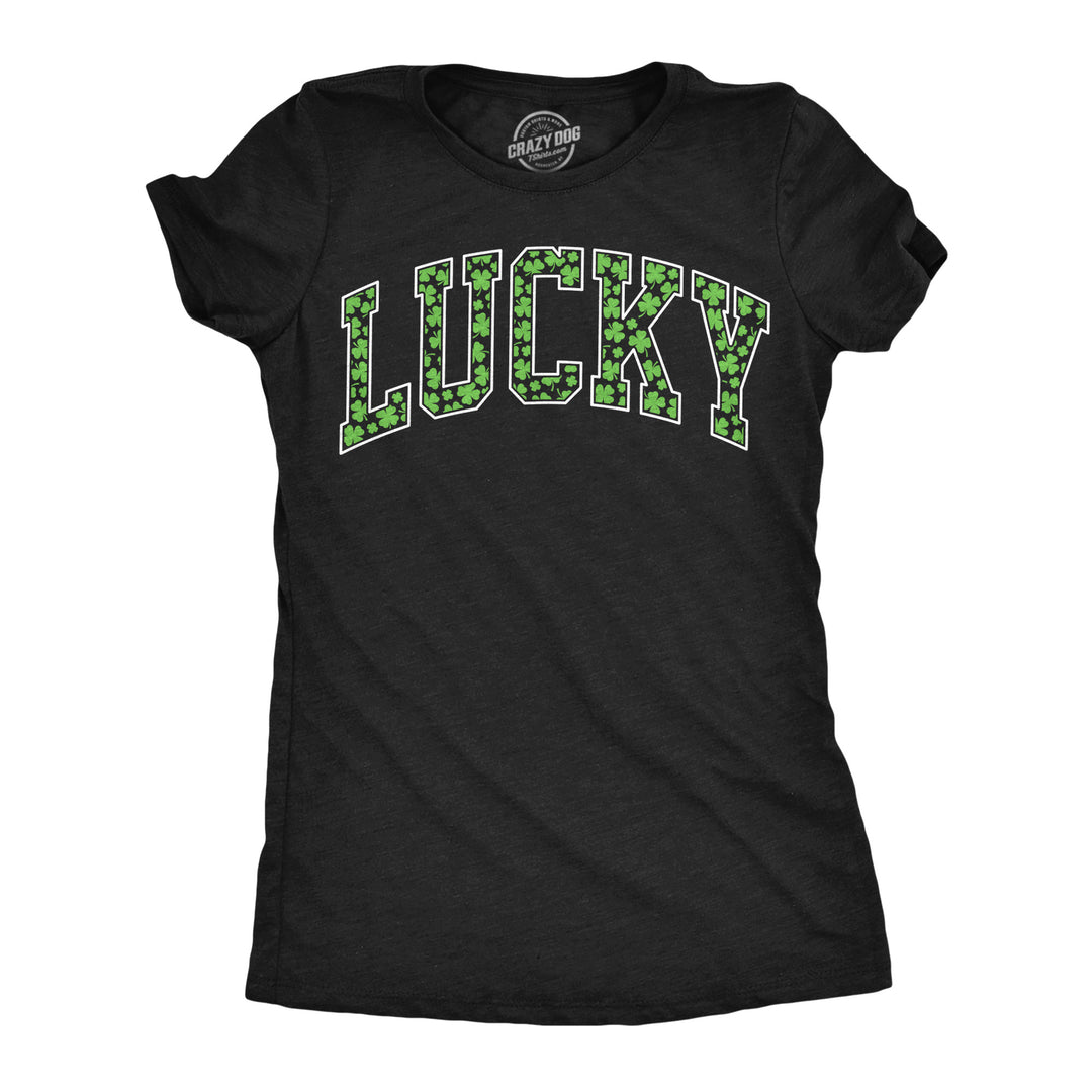 Funny Heather Black - Lucky Text Clovers Lucky Text Clovers Womens T Shirt Nerdy Saint Patrick's Day Tee