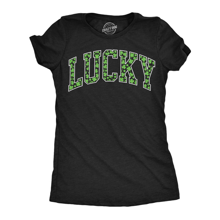 Funny Heather Black - Lucky Text Clovers Lucky Text Clovers Womens T Shirt Nerdy Saint Patrick's Day Tee