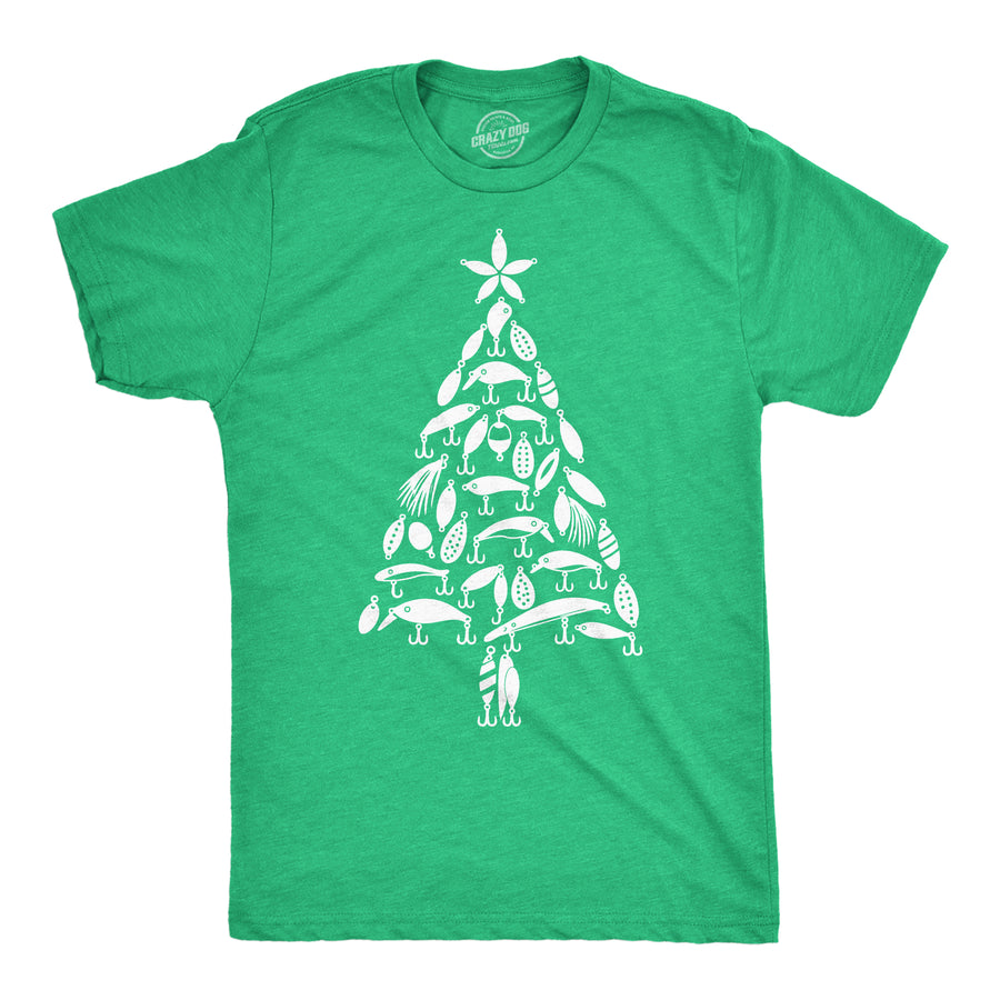Funny Heather Green - Lure Xmas Tree Fishing Lure Christmas Tree Mens T Shirt Nerdy Christmas fishing Tee