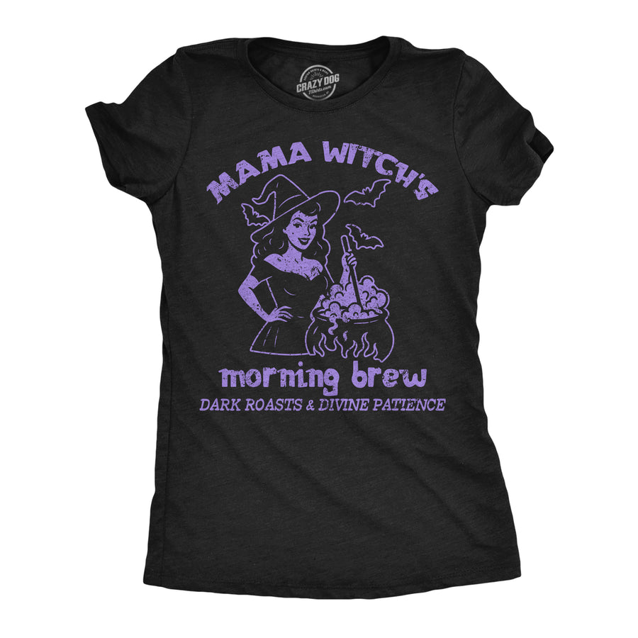 Funny Heather Black - Mama Witchs Mama Witchs Morning Brew Womens T Shirt Nerdy Halloween coffee Tee