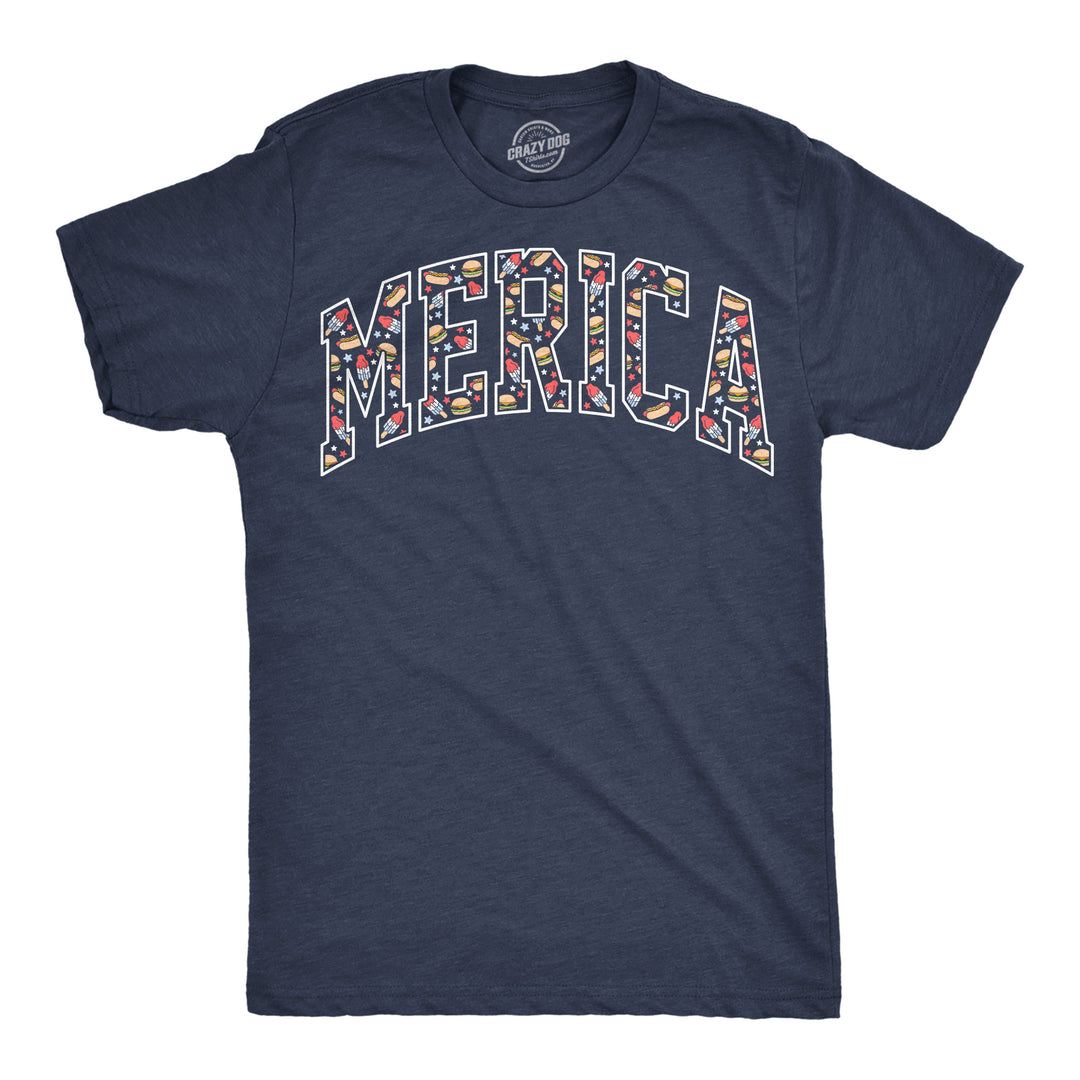 Funny Heather Navy - Merica Text Food Merica Text Food Mens T Shirt Nerdy Fourth Of July food Tee