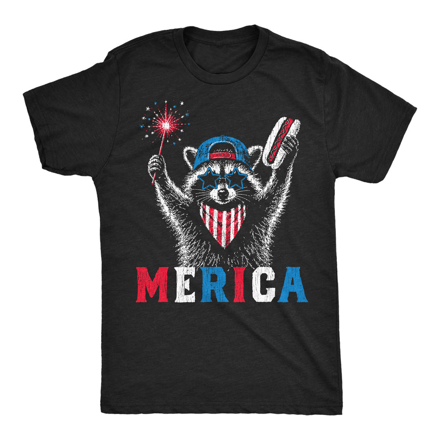 Funny Heather Black - Merica Raccoon Merica Raccoon Mens T Shirt Nerdy Fourth Of July animal Tee