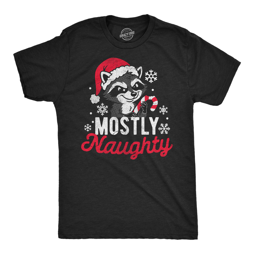 Funny Heather Black - Mostly Naughty Mostly Naughty Christmas Raccoon Mens T Shirt Nerdy Christmas animal Tee