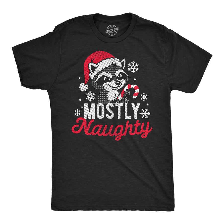 Funny Heather Black - Mostly Naughty Mostly Naughty Christmas Raccoon Mens T Shirt Nerdy Christmas animal Tee