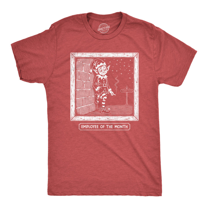 Funny Heather Red - Employee Elf Employee Of The Month Santas Elf Mens T Shirt Nerdy Christmas office Tee