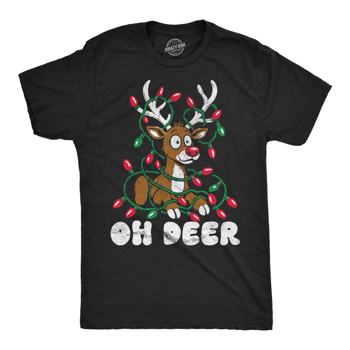 Funny Heather Black - Oh Deer Oh Deer Mens T Shirt Nerdy Christmas Tee