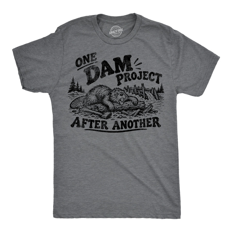 Funny Dark Heather Grey - One Dam Project One Dam Project After Another Mens T Shirt Nerdy animal Tee