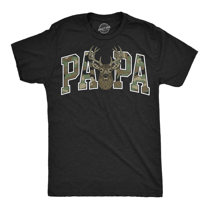 Funny Heather Black - Papa Buck Camo Papa Text Pattern Mens T Shirt Nerdy Father's Day hunting Tee