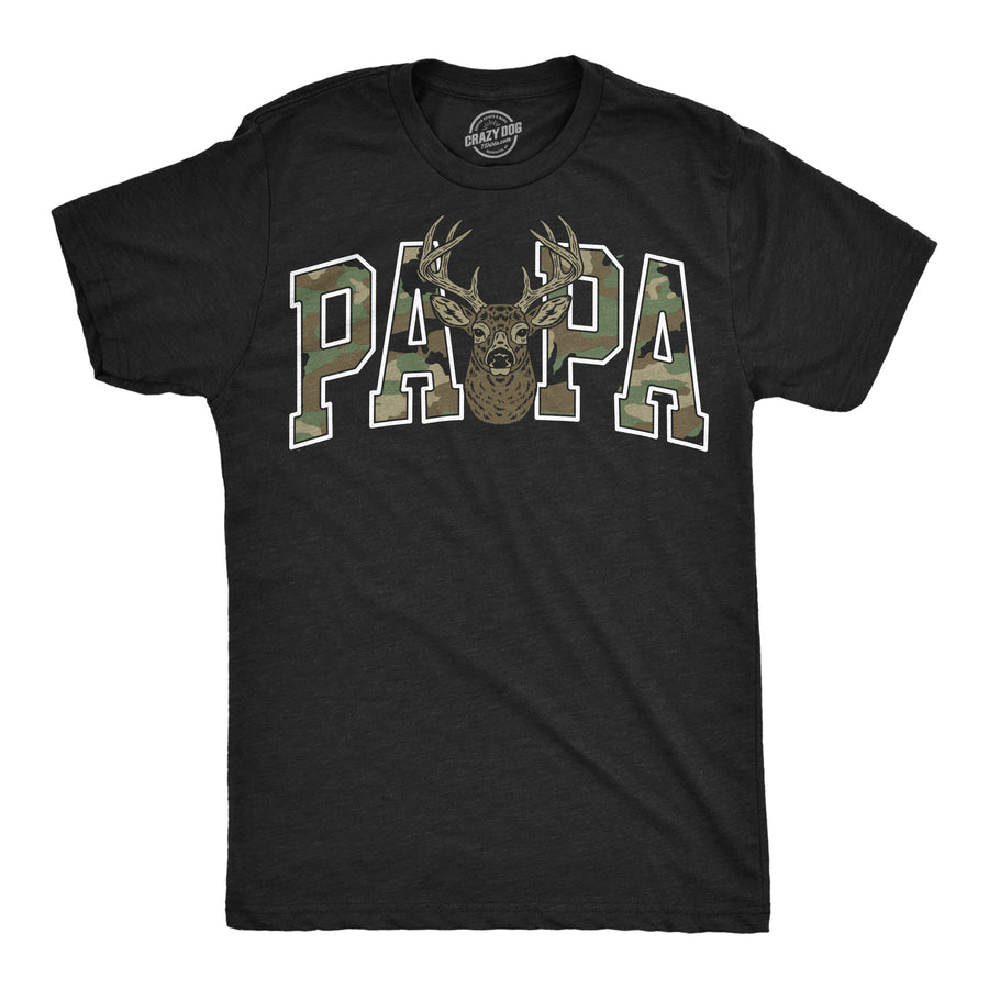 Funny Heather Black - Papa Buck Camo Papa Text Pattern Mens T Shirt Nerdy Father's Day hunting Tee