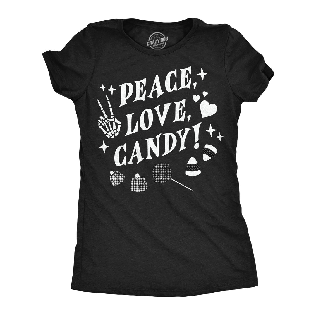 Funny Heather Black - Peace Love Candy Peace Love Candy Womens T Shirt Nerdy Halloween food Tee