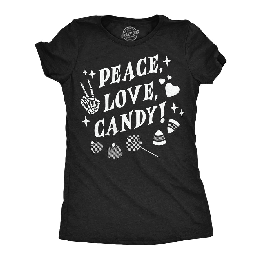 Funny Heather Black - Peace Love Candy Peace Love Candy Womens T Shirt Nerdy Halloween food Tee