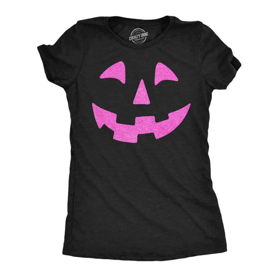 Funny Heather Black - Pink Glitter Pumpkin Pink Glitter Pumpkin Face Womens T Shirt Nerdy Halloween Tee