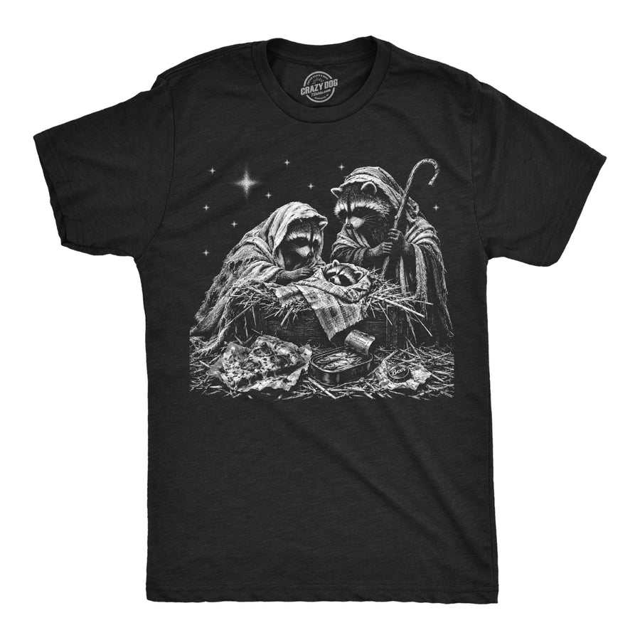 Funny Heather Black - Raccoon Nativity Raccoon Nativity Mens T Shirt Nerdy Christmas animal Tee